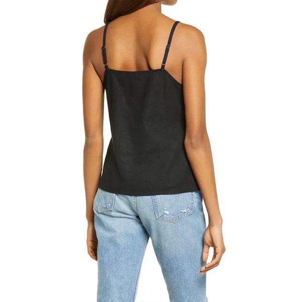 Button-up Linen Camisole New Design Premium Women Black Camisole Elegant Linen Camisole Short