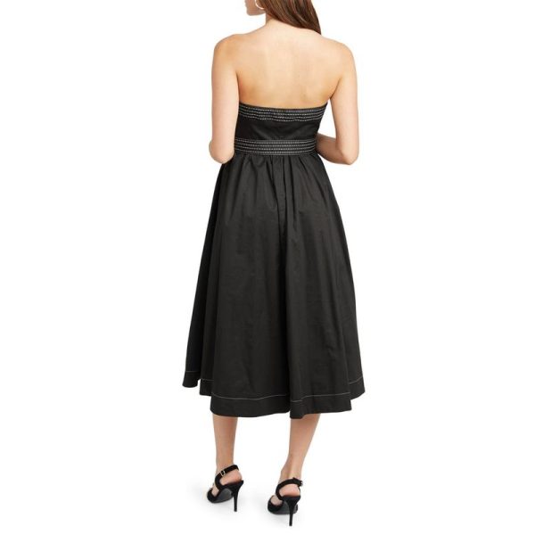 Women's Black Strapless Midi Dress With Belt - Elegant Evening A-Line Dress - Image 3