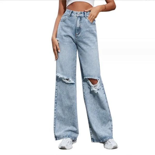 Women's Fashion Denim Pants Casual Fashionable Ripped Pants